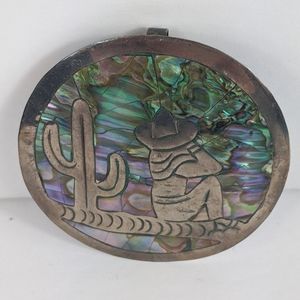 Vintage Taxco Sterling Silver Abalone Mother Of Pearl Pin or Pendant Signed